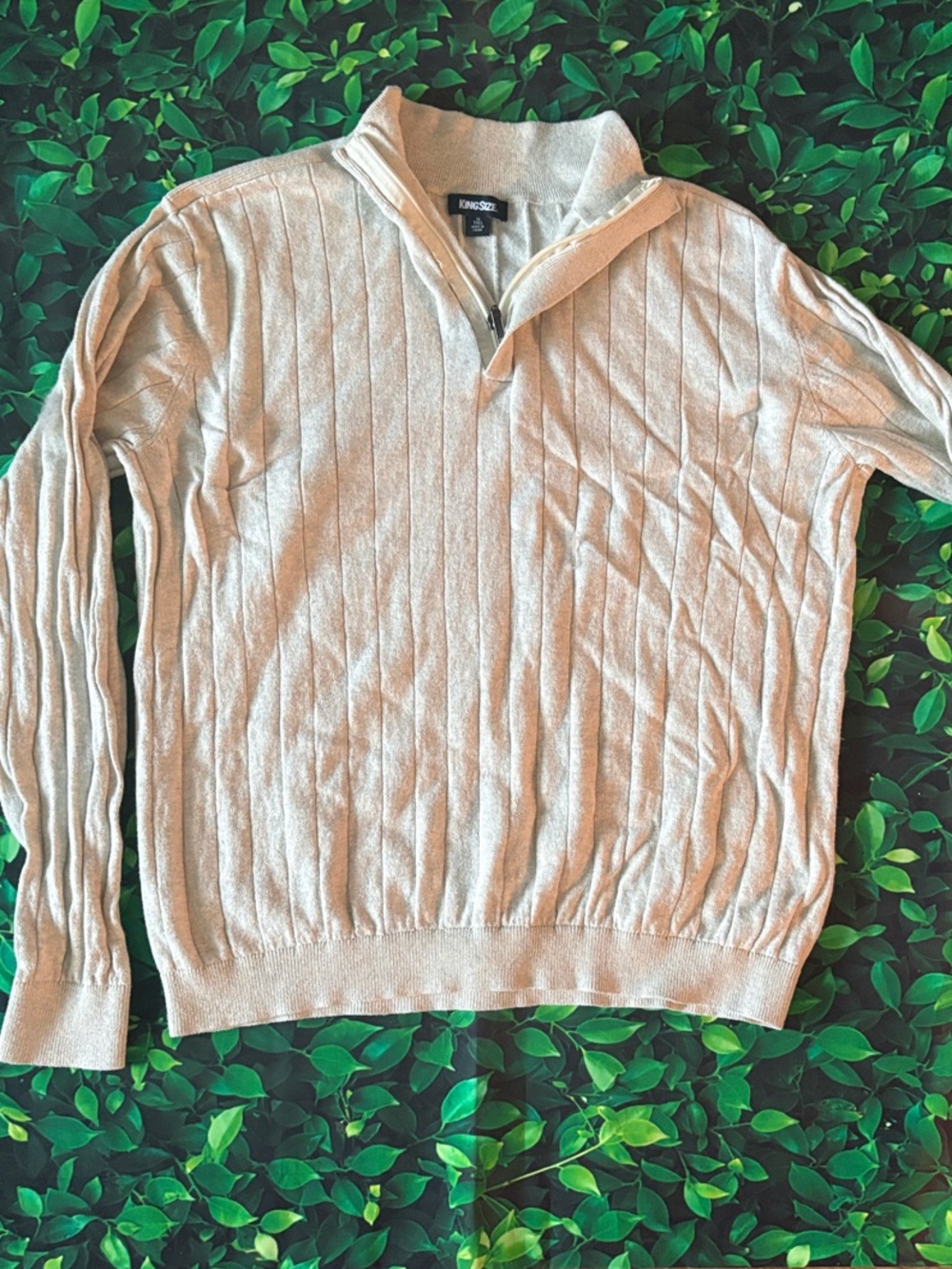 Kingsize Men’s Cream Half-Zip Ribbed Sweater